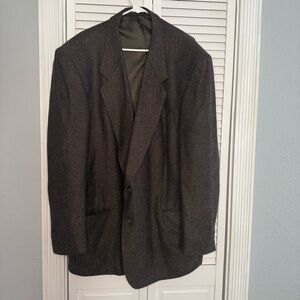Pierre Balmain Brown Wool Silk Tweed Blazer Jacket Mens Size 52L Big & Tall